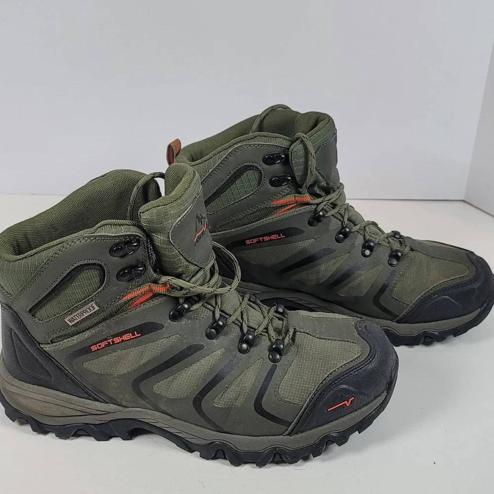 Nortiv8 Mens Armadillo Softshell Waterproof Hiking Boots Olive Green Size 10